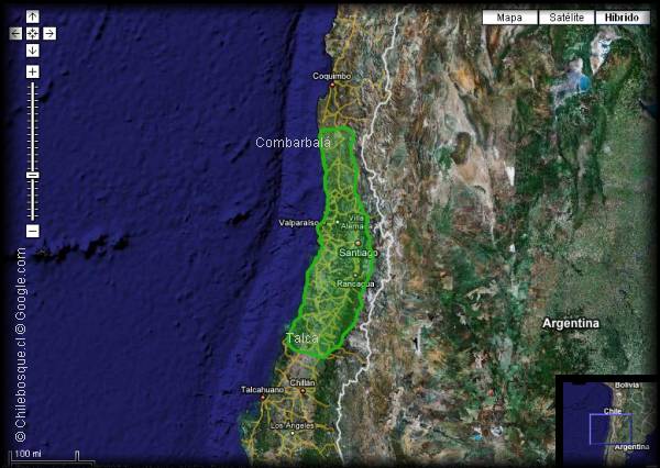 Mapa de distribucion de Eriosyce curvispina