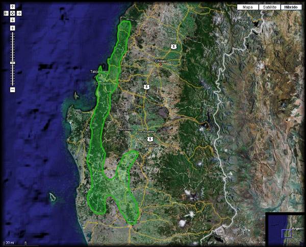 Mapa de distribucion natural de myrceugenia leptospermoides