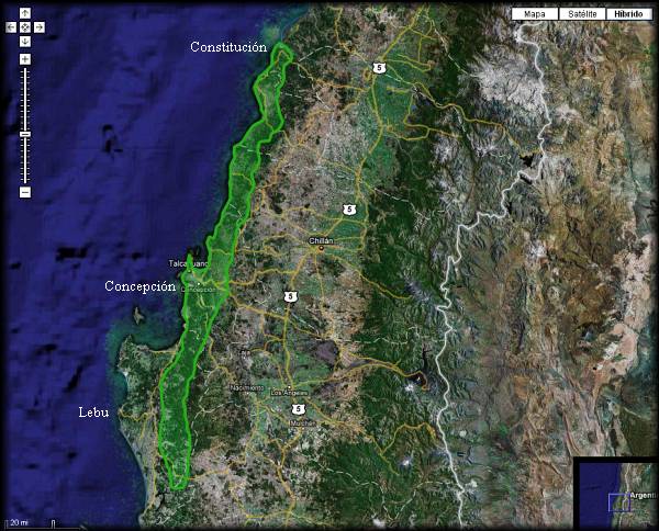 Mapa de distribucion de Myrceugenia pinifolia